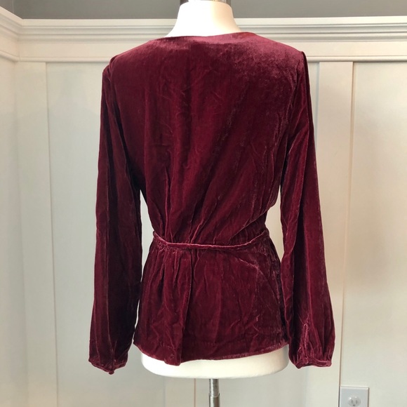 JCrew Faux-Wrap Top in Drapey Velvet Tie Waist - Picture 3 of 8